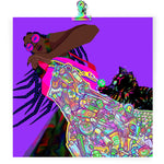 Load image into Gallery viewer, Art print featuring a stylish magical girl is surprised to see her purse of infinite holding is spilling its contents, a rainbow waterfall of dozens of objects dominating the canvas.