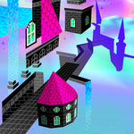 Load image into Gallery viewer, Closeup of a bridge fading into the distance. pixelated waterfalls fall into the sky below.