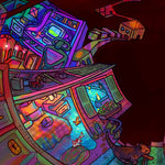 Load image into Gallery viewer, partial view of a flooded bedroom with a bath tub. further behind that room is a dark computer room and a partial view of an apartment hallway.