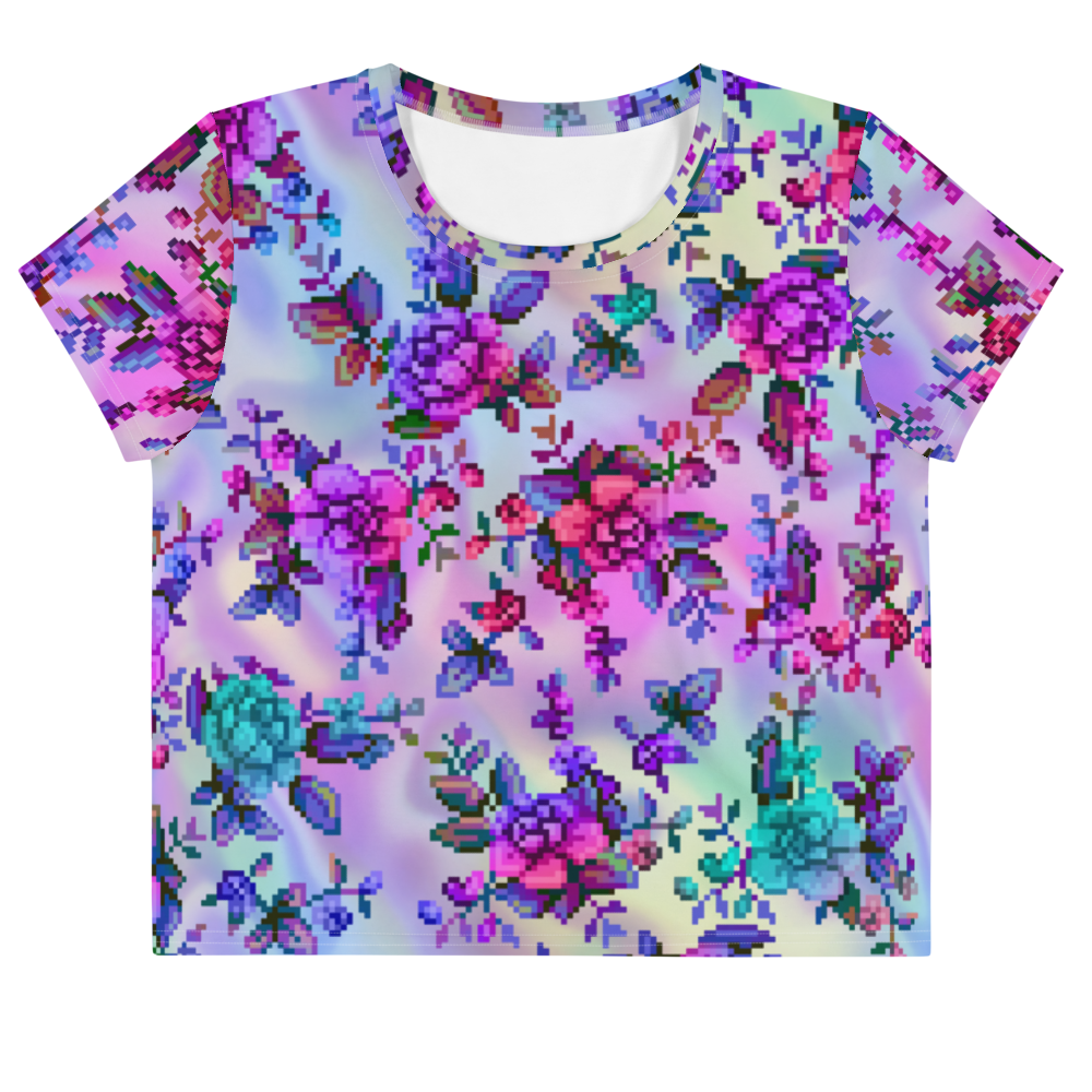 "Pixel Floral (Vaporwave)" crop top