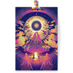 Load image into Gallery viewer, Art print featuring surreal artwork based on the cyberpunk classic Neuromancer. layers of concentric circles radiate from the top center of the canvas, as if looking down the barrel of a cylinder.