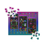 Load image into Gallery viewer, 252 piece jigsaw puzzle featuring a triptych of PETSCII art that resembles an illuminated manuscript. they show the beginning, middle, and end of a video game walkthrough packed with fantasy and sci fi ornaments. they're framed in windows XP style UI windows and surrounded by desktop icons. 
