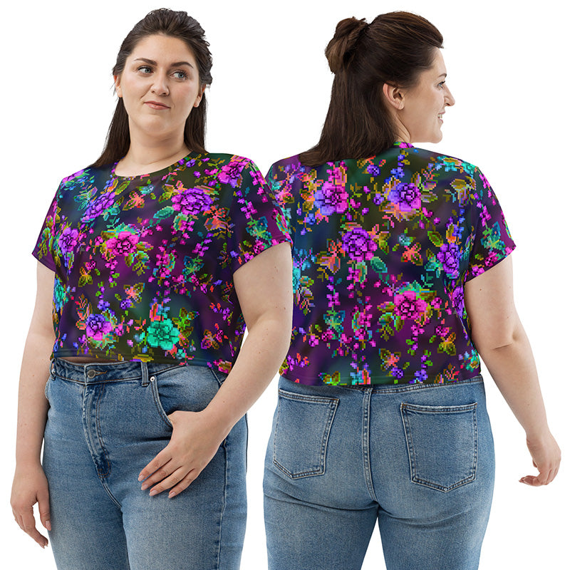 A model showing the front and back of the shirt.