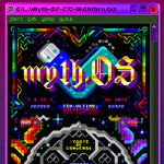 Load image into Gallery viewer, detailed view of the beginning of the walkthrough. it says "myth dot OS" in a gothic font over a USB drive. there's celtic knot frames and two dragons next to a cathedral arch leading into a table of contents. most of the text is jibberish or barely legible.
