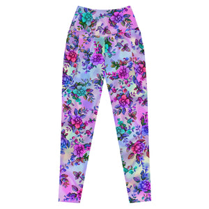 "Pixel Floral (Vaporwave)" leggings with pockets