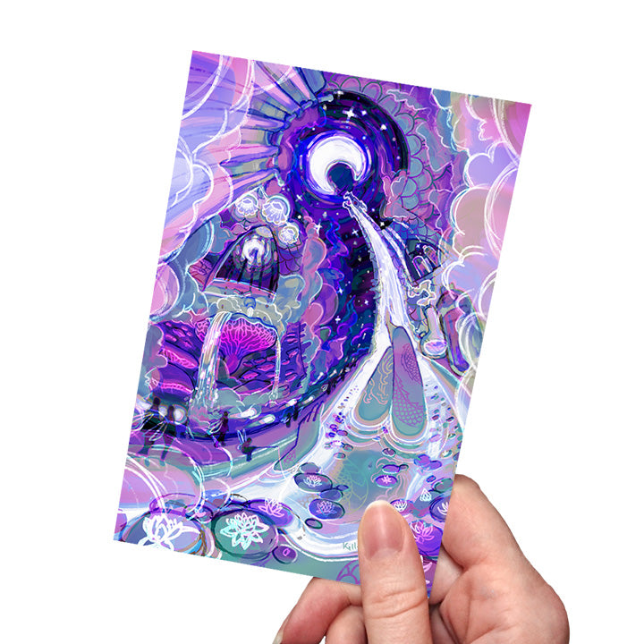 A hand holding a "High Tide" mini art print