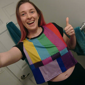 Kelly wearing the "No Signal" crop top and loving it! Trust me, it's definitely a professional photo and not a bathroom selfie...