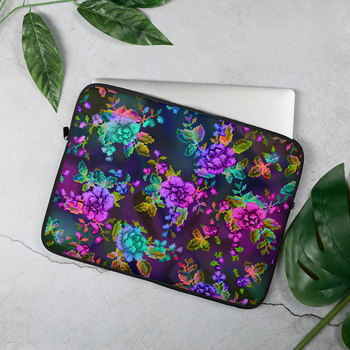 "Pixel Floral (Synthwave)" laptop sleeve